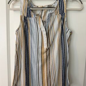 Sleeveless Stripe V-Neck Tank Top in White, Navy & Mustard